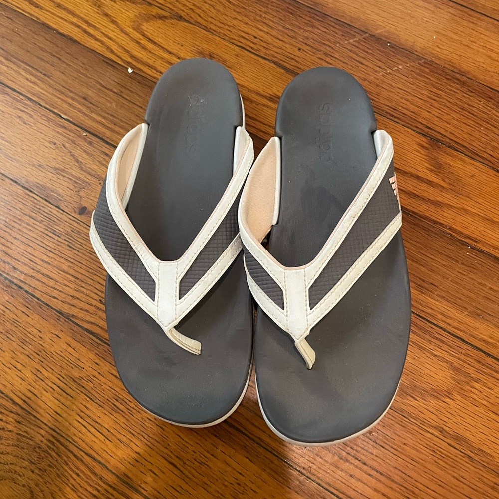 adidas Black and Cream Women's Flip Flop Sandals